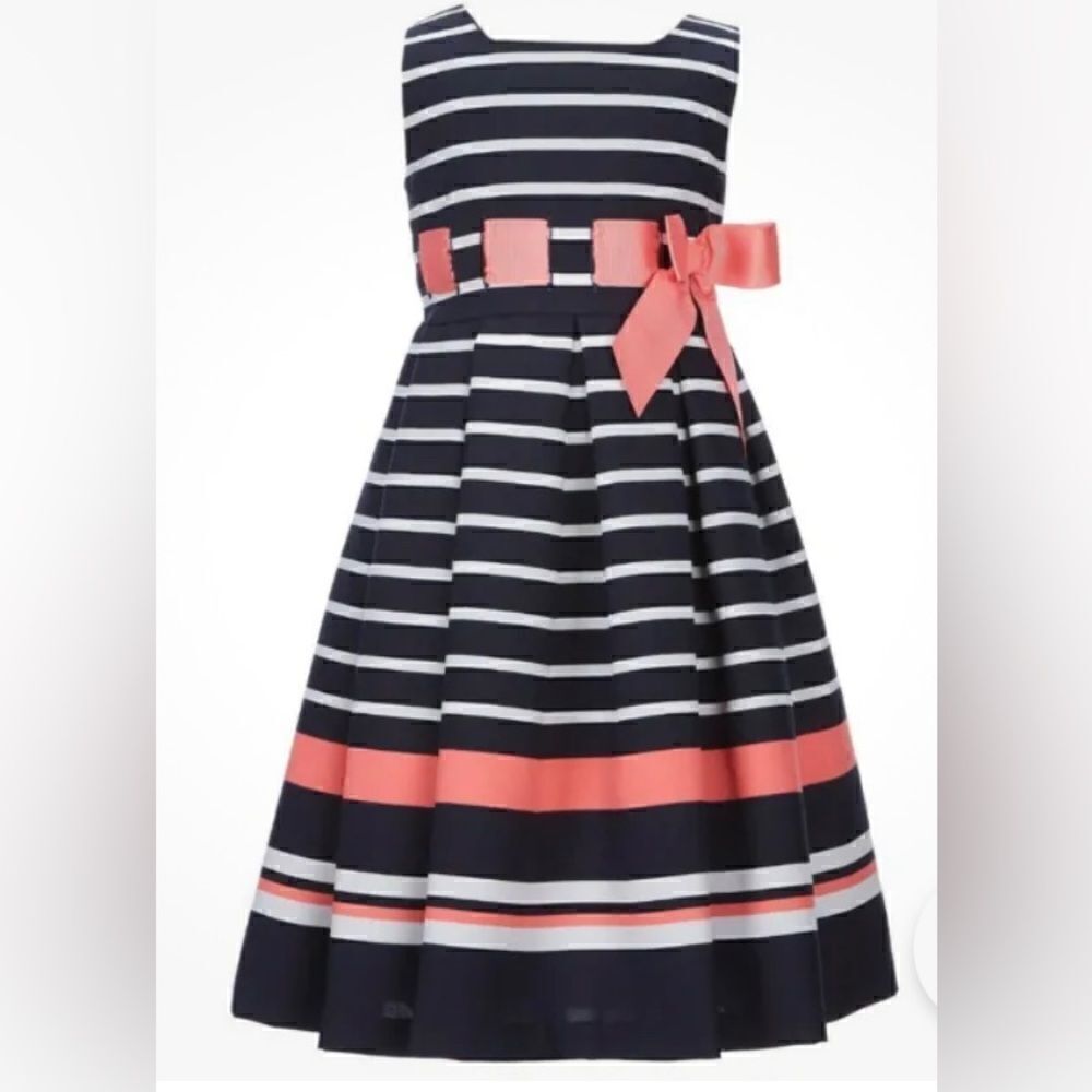 Jessica Ann Striped Coral Ribbon Push-Thru Fit & Flare Dress sz 3T
